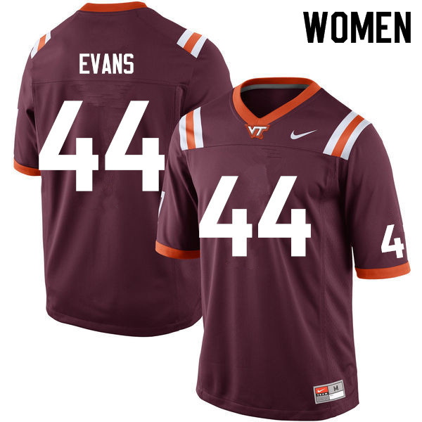 Women #44 J'Wan Evans Virginia Tech Hokies College Football Jerseys Sale-Maroon